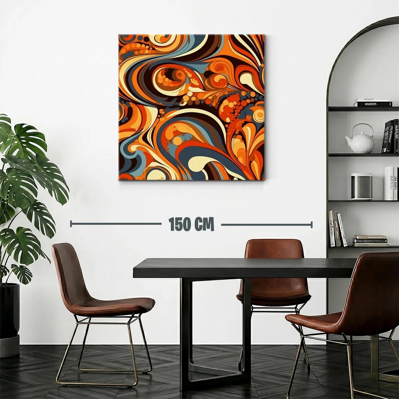 Cuadro abstracto con formas fluidas en tonos cálidos y azulados — miniatura 2