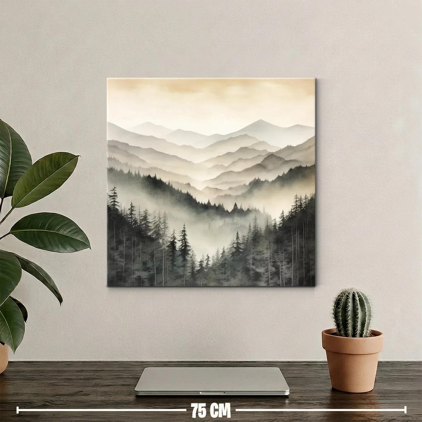 Paisaje de Montañas y Bosques con Niebla Suave y Tranquila — miniatura 2