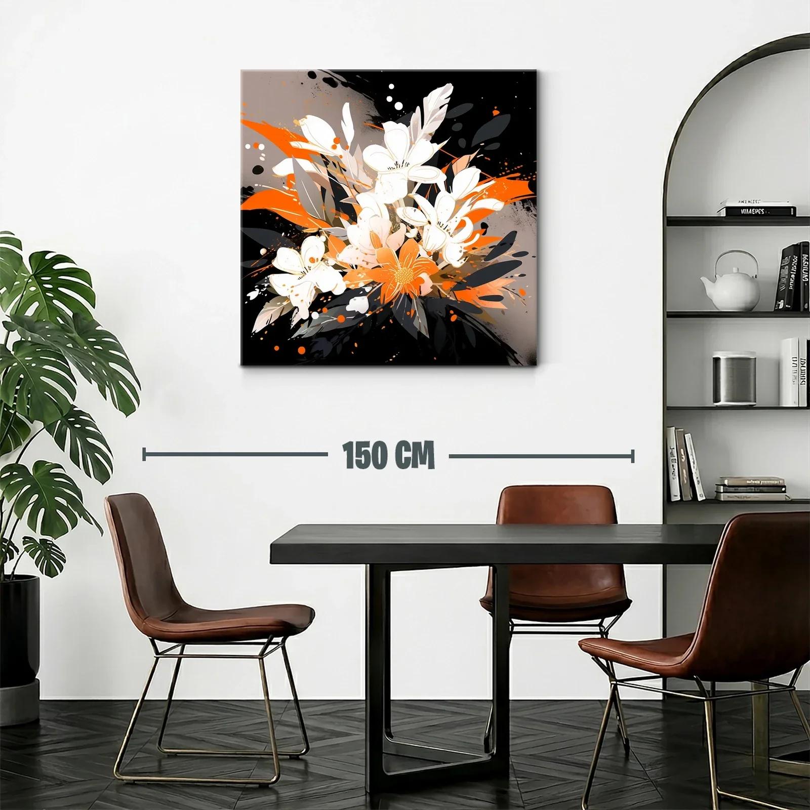 Cuadro moderno con ramo floral en tonos naranjas y negros — miniatura 2