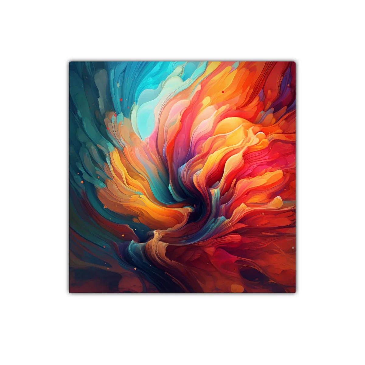 Cuadro abstracto con vibrantes tonalidades cálidas y frías — miniatura 1