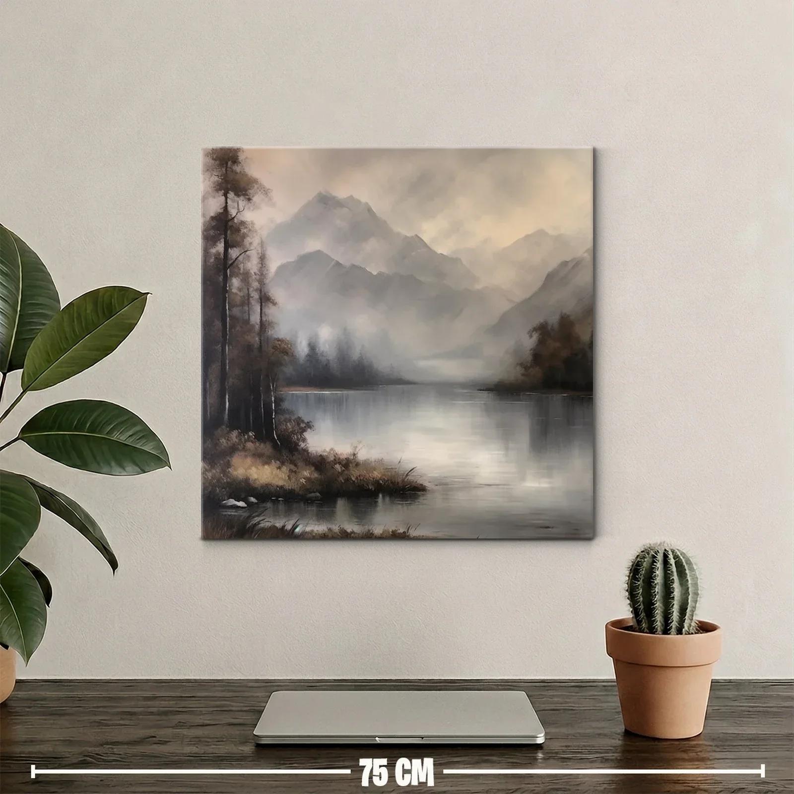 Cuadro de paisaje sereno con lago y montañas brumosas — miniatura 2