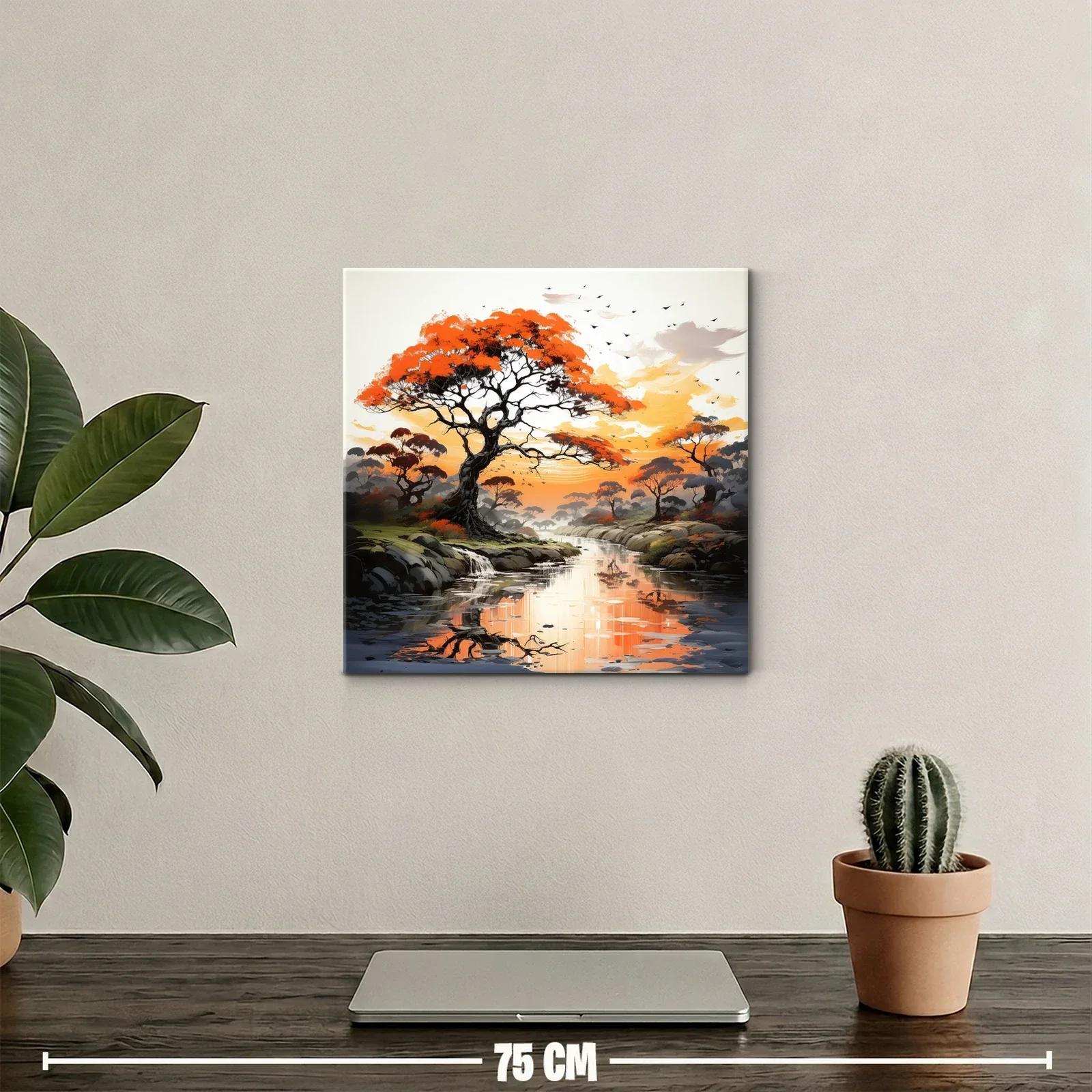 Paisaje de árboles al atardecer con reflejos en el agua — miniatura 2