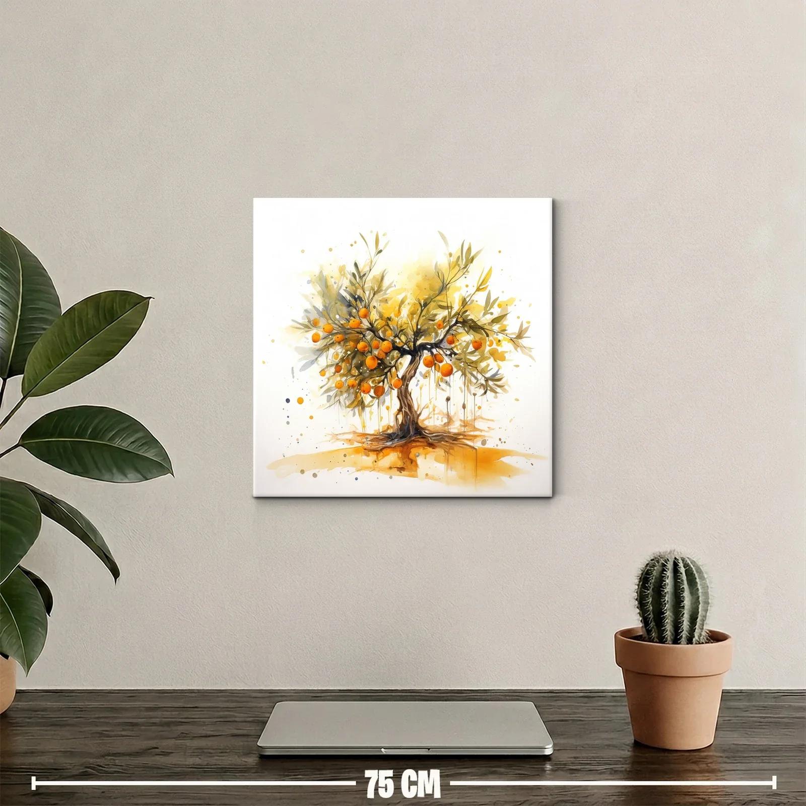 Cuadro moderno con árbol de naranjas vibrantes y ramas delicadas — miniatura 2