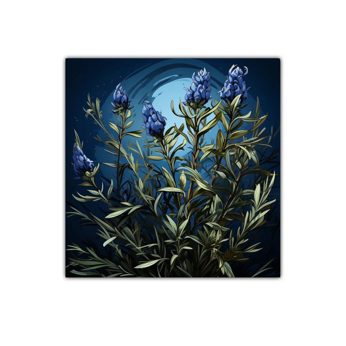 Ramillete nocturno de flores azules con follaje verde — imagen principal