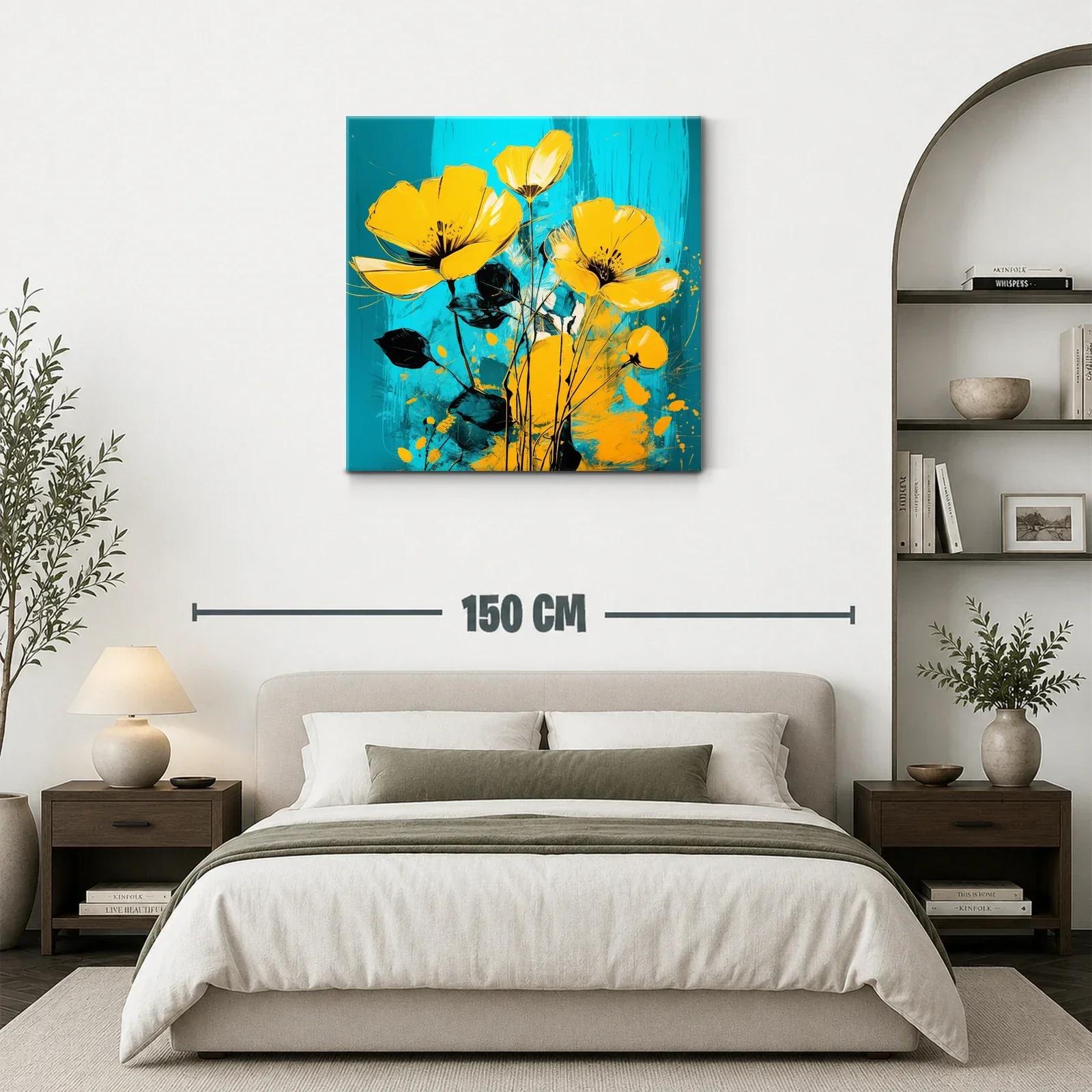 Flores amarillas vibrantes sobre fondo turquesa — miniatura 3