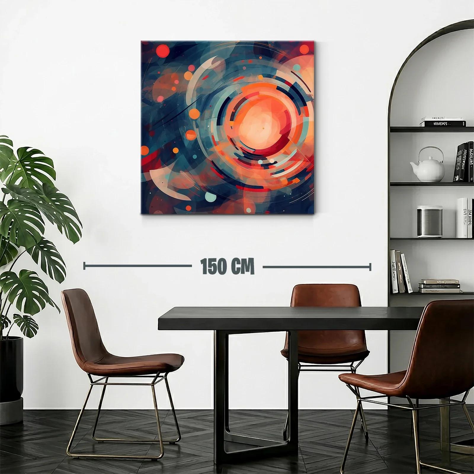 Cuadro abstracto con formas circulares y tonos cálidos y fríos — miniatura 2
