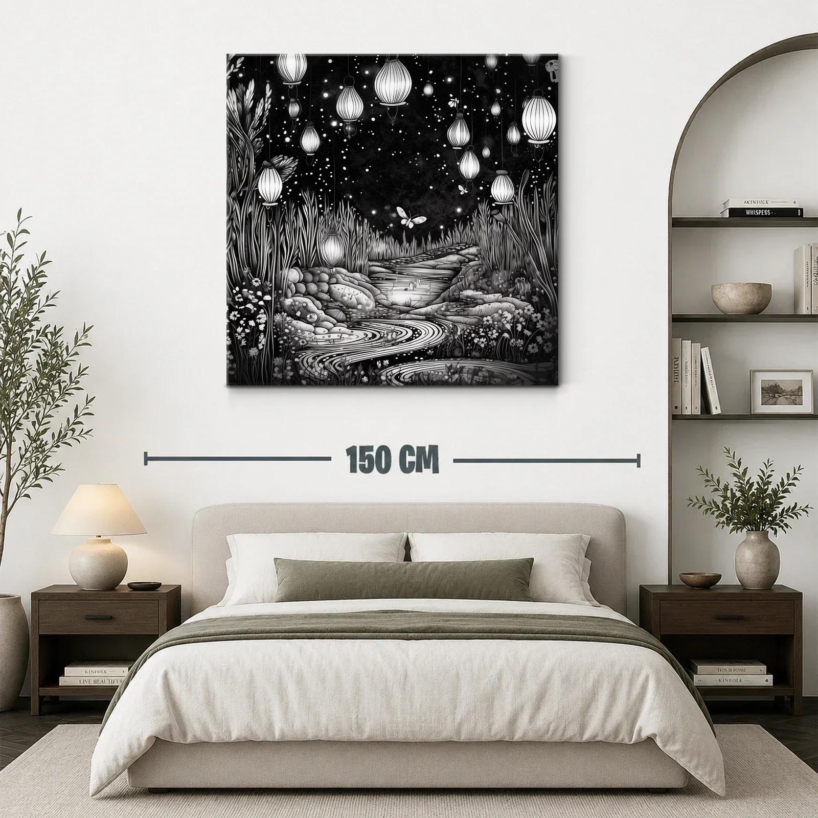 Paisaje nocturno con linternas y mariposas brillantes — miniatura 3