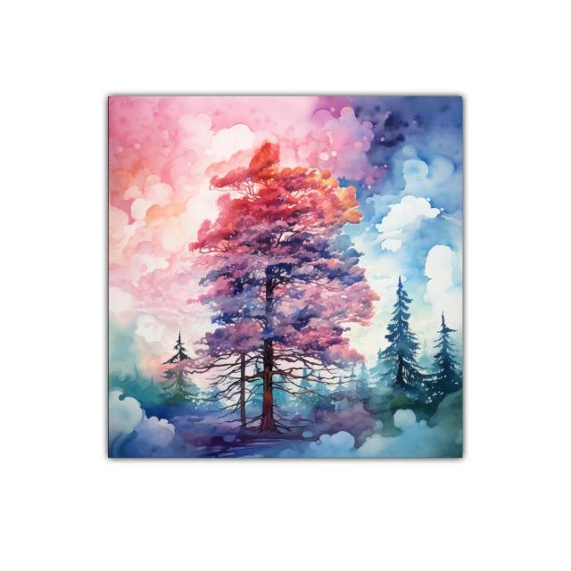 Árbol brillante en paisaje onírico de colores vivos
