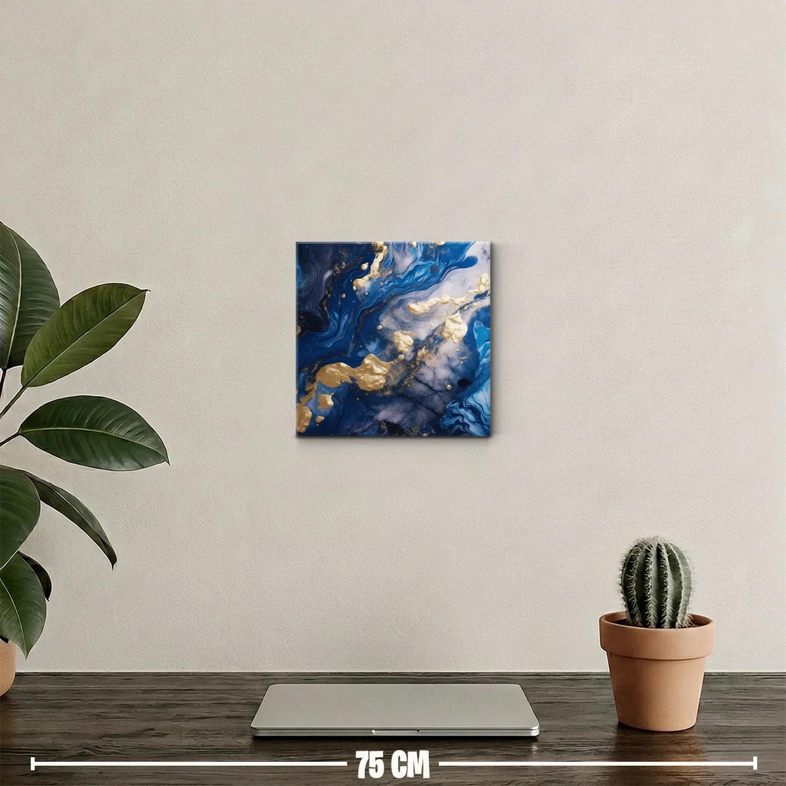 Cuadro abstracto en tonos azul y dorado para decorar ambientes — miniatura 2