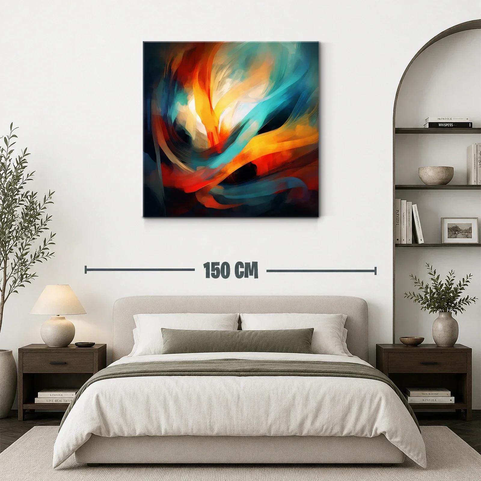 Cuadro abstracto con vibrantes tonos cálidos y fríos en movimiento — miniatura 3