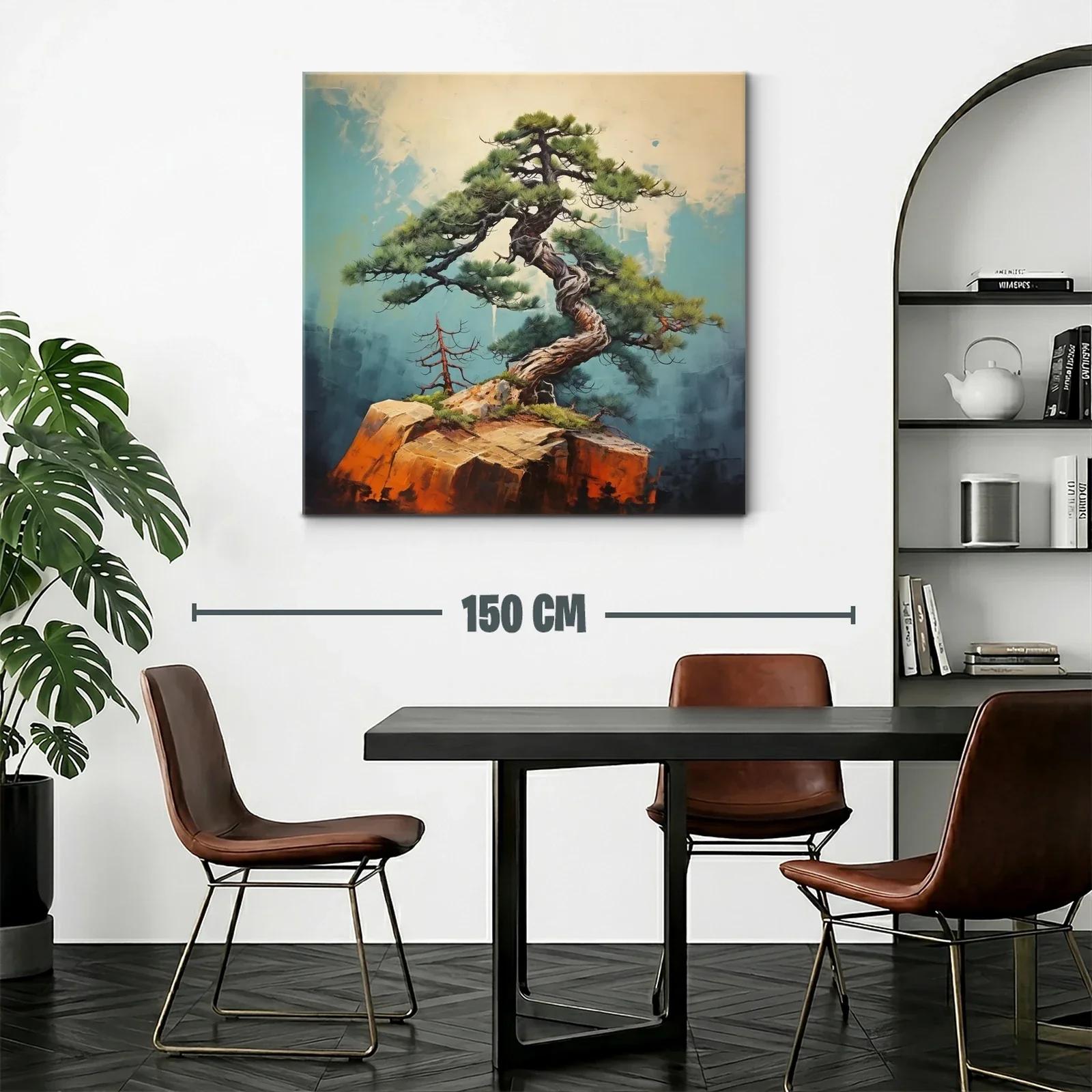 Árbol Bonsái en Roca con Fondo Azul y Beige — miniatura 2