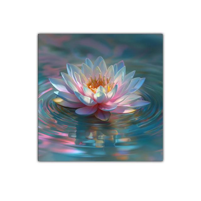 Flor de loto en aguas con reflejos iridiscentes