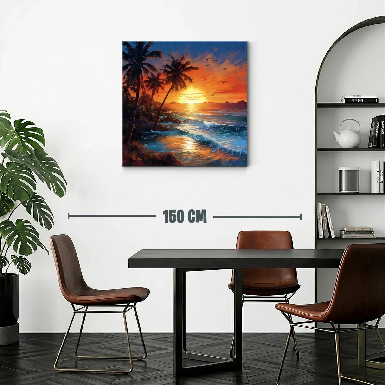 Atardecer en la playa con palmeras y olas en calma — miniatura 2