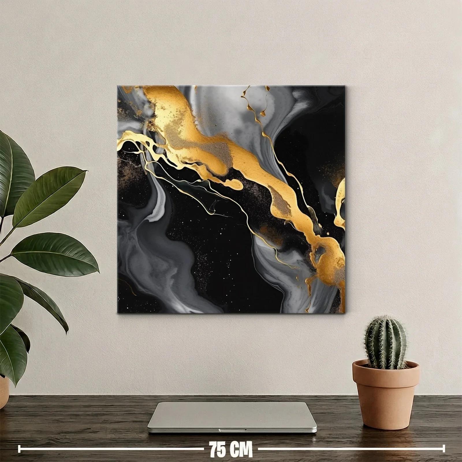 Cuadro abstracto con efectos dorados y negros elegantes — miniatura 2