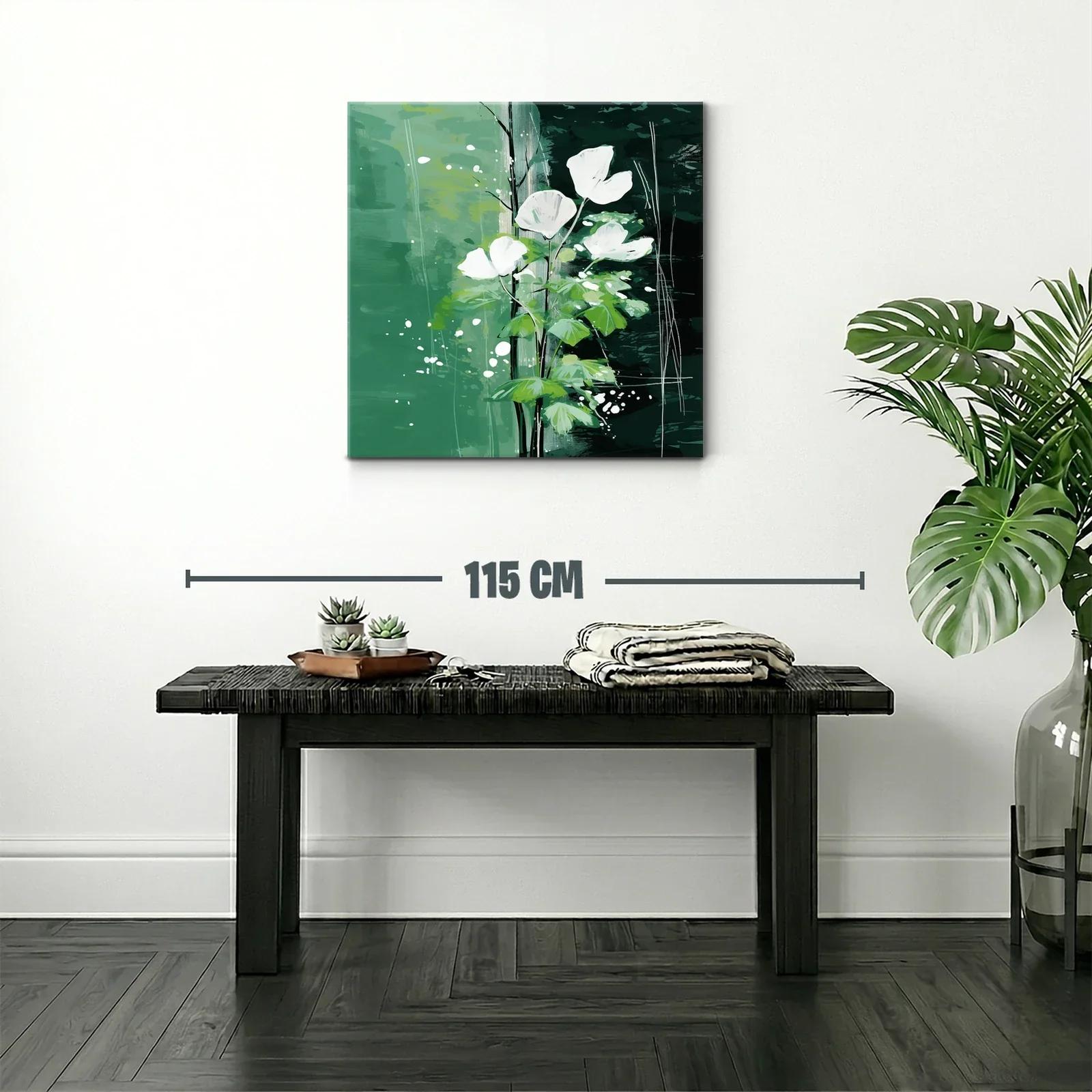 Flores blancas sobre fondo verde con toques abstractos — miniatura 2
