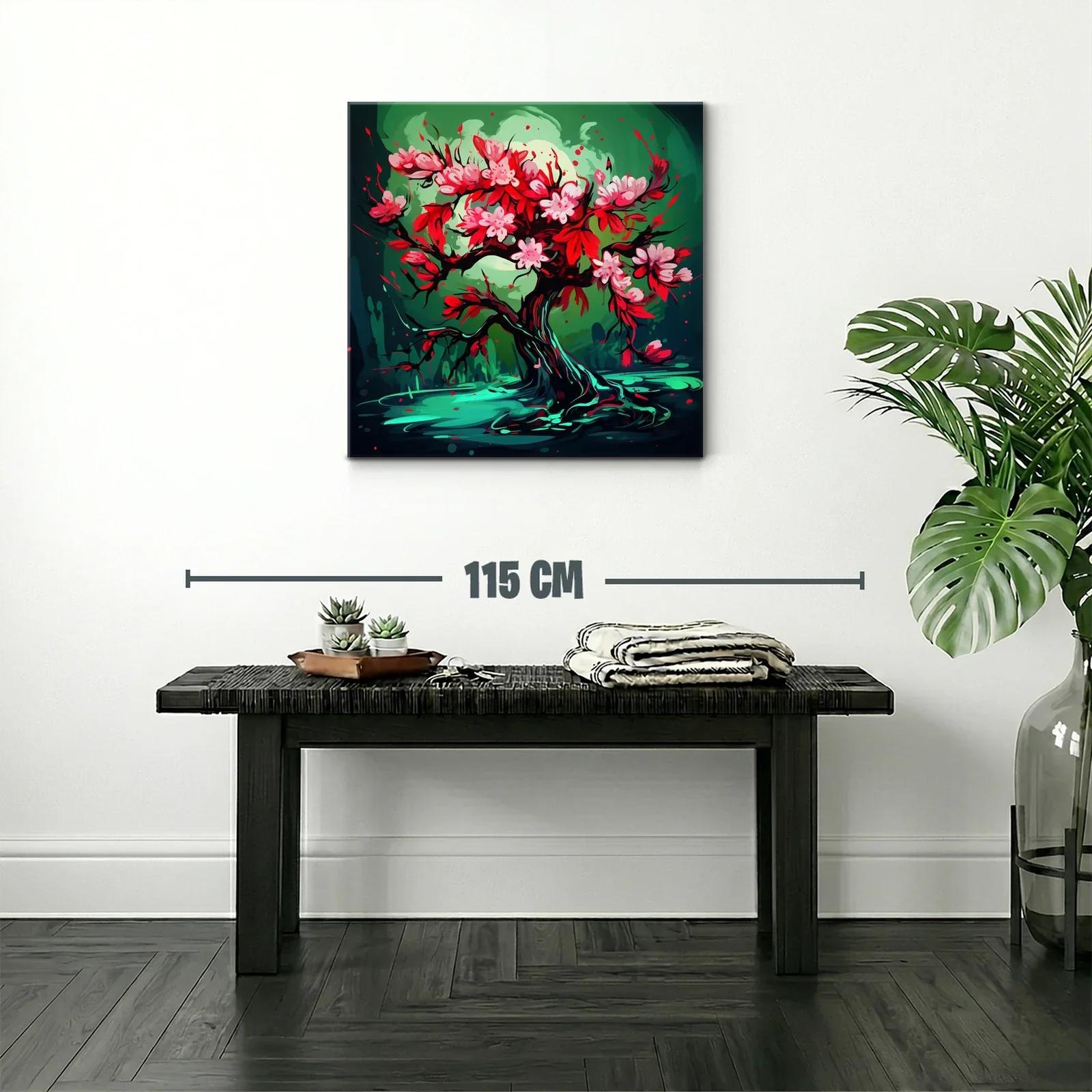 Árbol floreciente con vibrantes tonos rojos y verdes — miniatura 2