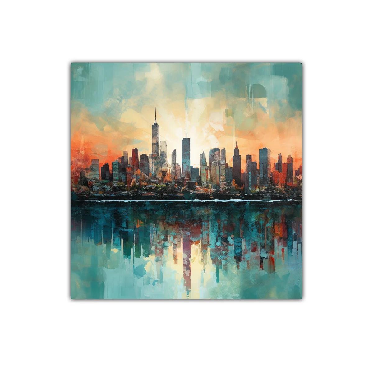 Ciudad al Amanecer con Reflejos en el Agua — imagen principal