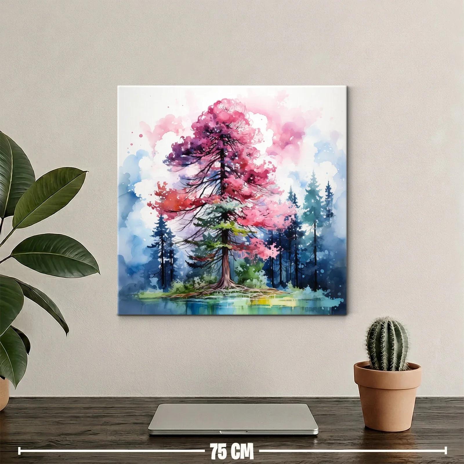 Árbol vibrante con tonos rosados y fondo azul intenso — miniatura 2