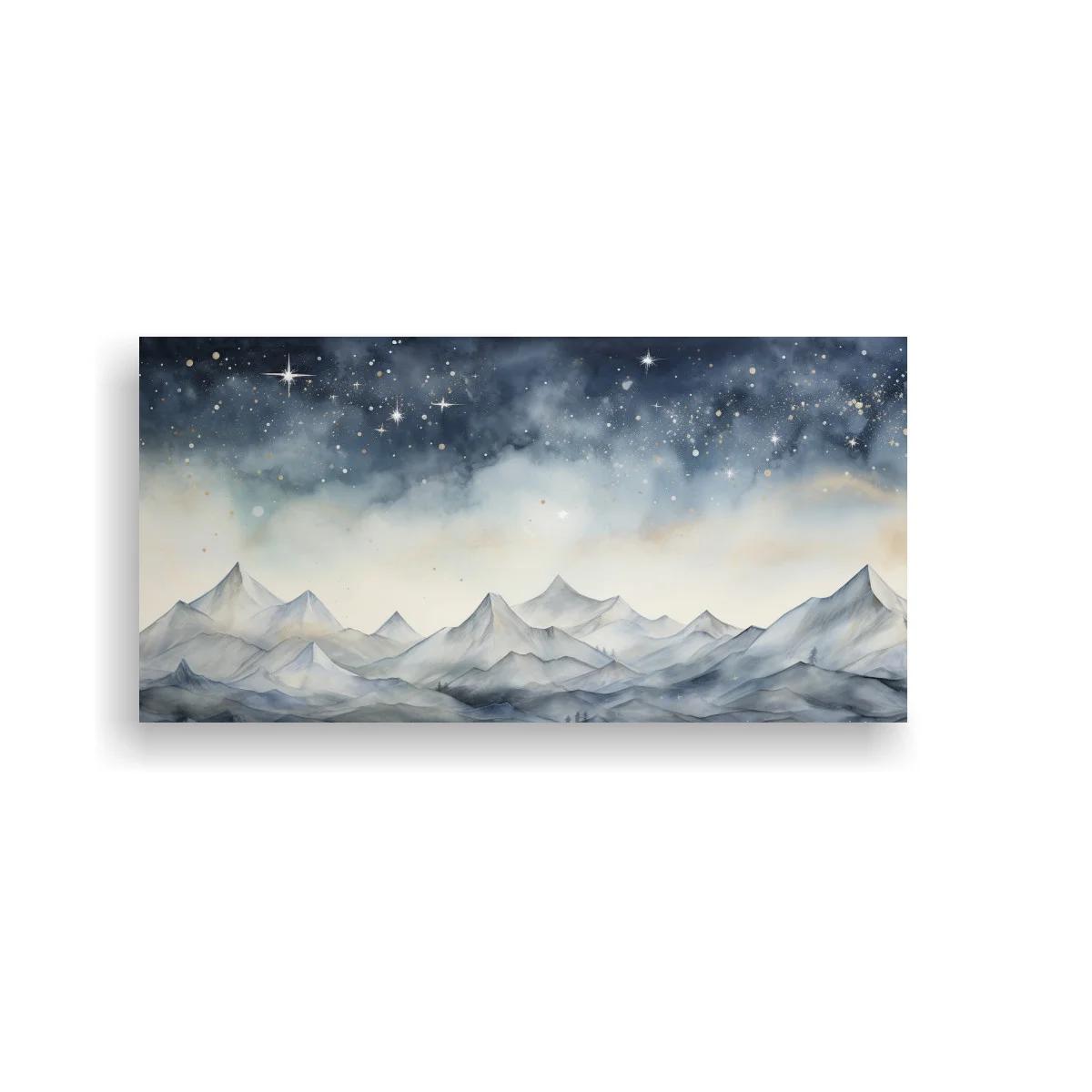 Cuadro cordillera de montañas nevadas con cielo estrellado