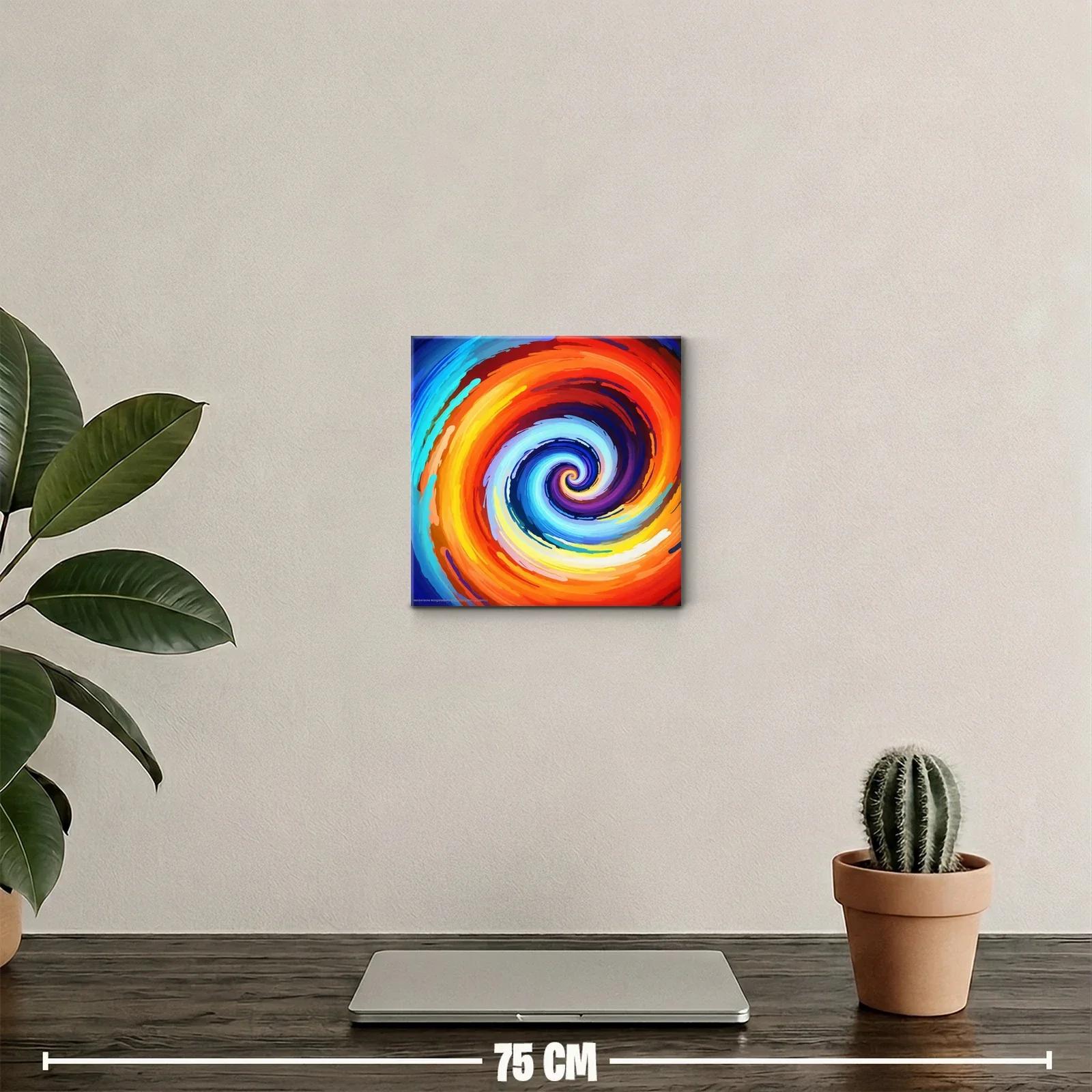 Cuadro abstracto con espiral vibrante en colores cálidos y fríos — miniatura 2