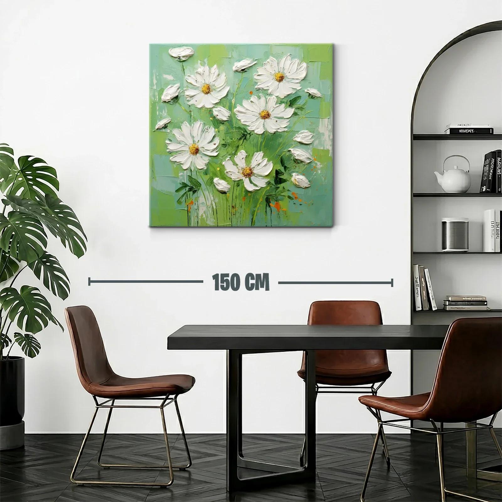 Cuadro flores blancas sobre fondo verde fresco y luminoso — miniatura 2