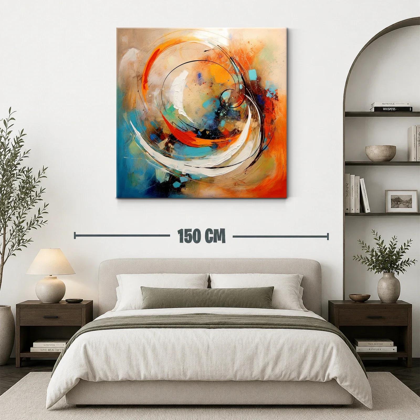 Cuadro abstracto con vibrantes tonos naranja y azul — miniatura 3