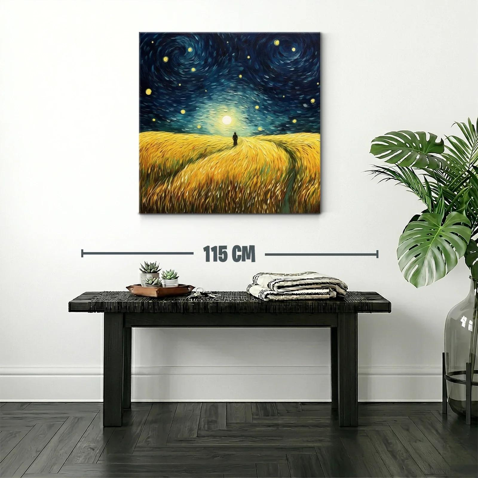 Paisaje nocturno con trigo bajo cielo estrellado — miniatura 2