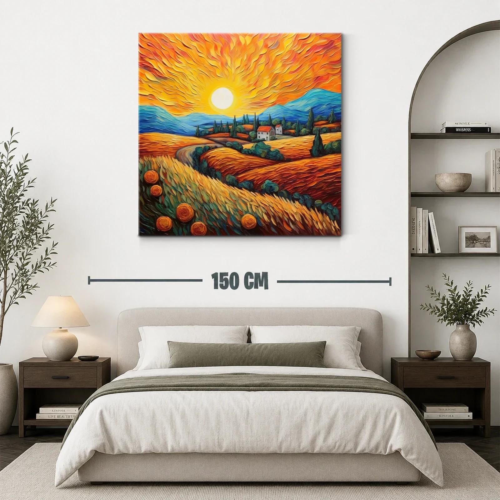Paisaje vibrante con sol radiante y campos dorados — miniatura 3