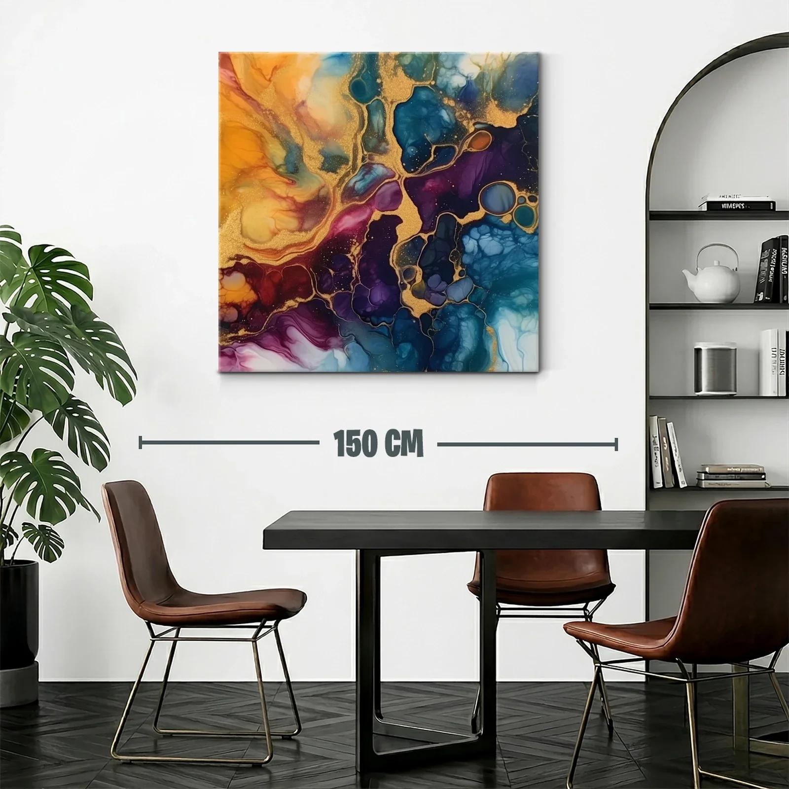Cuadro abstracto con tonos dorados y azulados intensos — miniatura 2