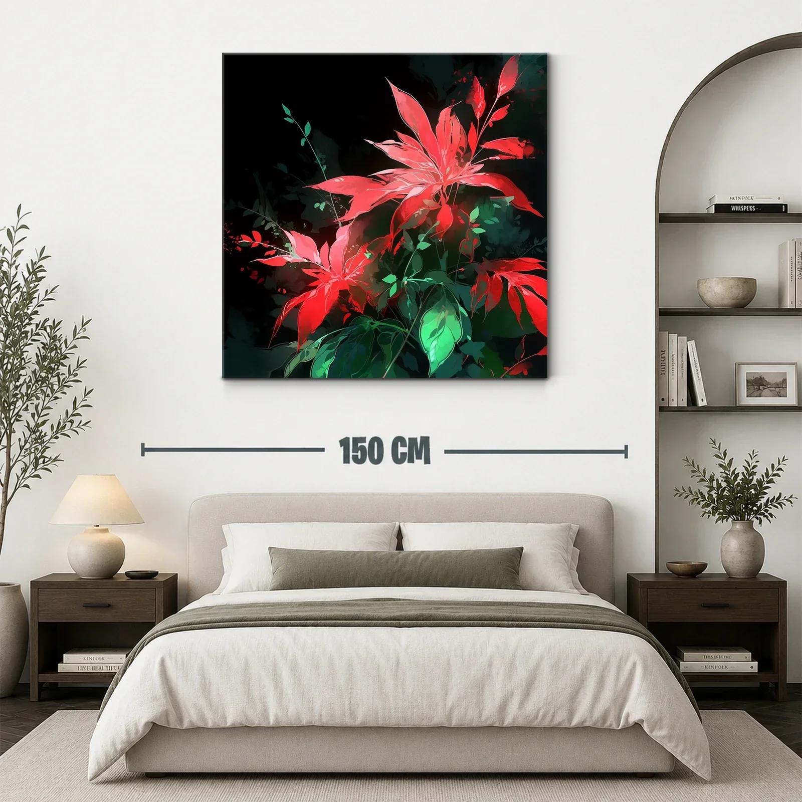 Vibrantes flores rojas con hojas verdes sobre fondo oscuro — miniatura 3