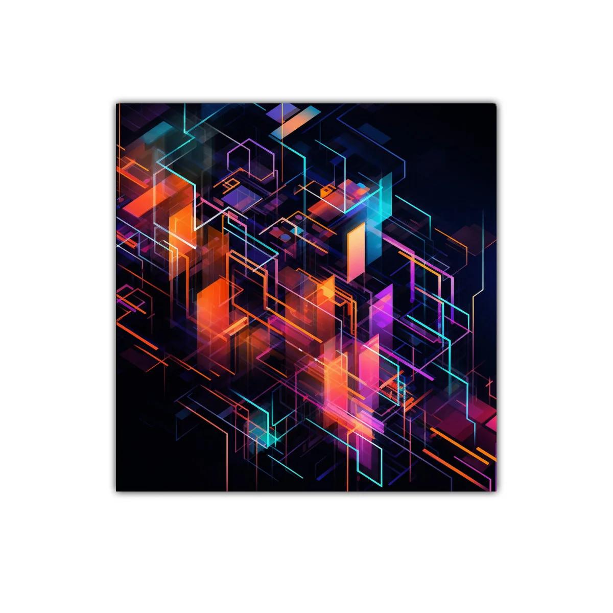 Cuadro abstracto geométrico vibrante con luces neón — imagen principal