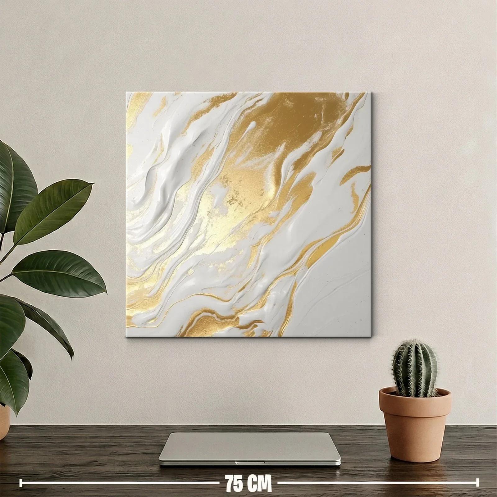 Cuadro abstracto en tonos dorados y blancos elegantes — miniatura 2