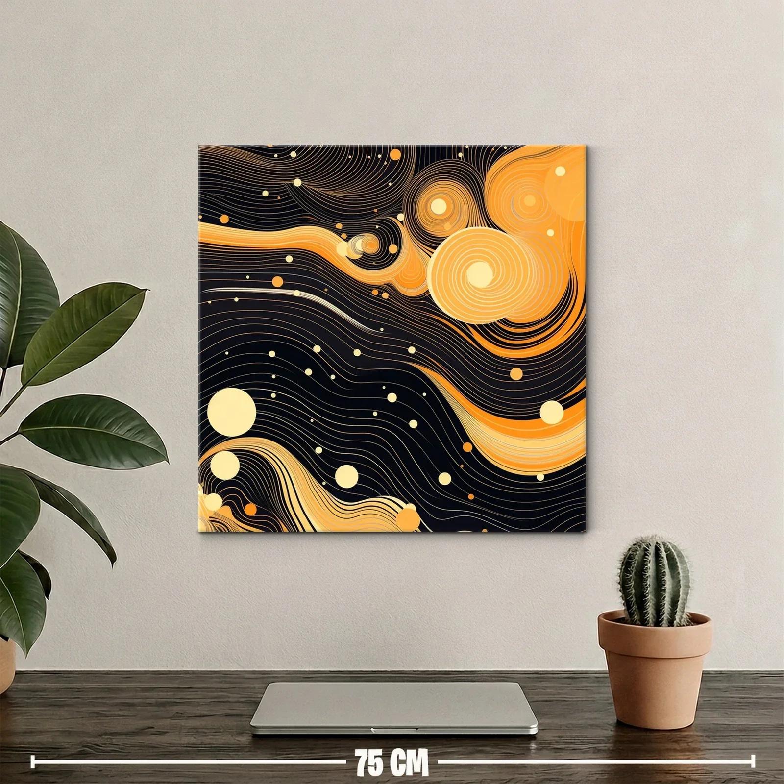 Cuadro abstracto con ondas y círculos en tonos cálidos — miniatura 2