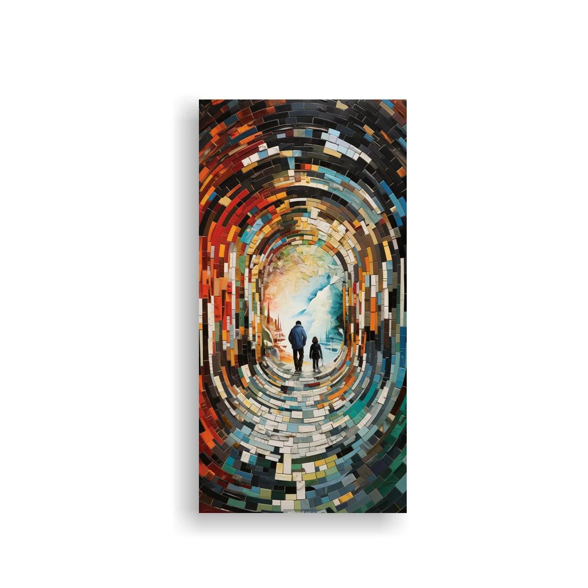 Cuadro pareja y perro en túnel de mosaico luminoso — imagen principal