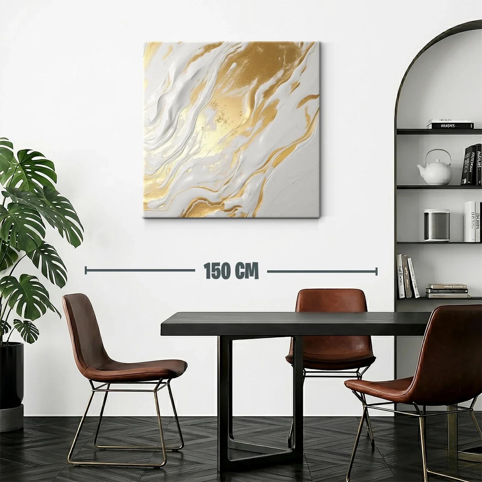 Cuadro abstracto en tonos dorados y blancos elegantes — miniatura 2