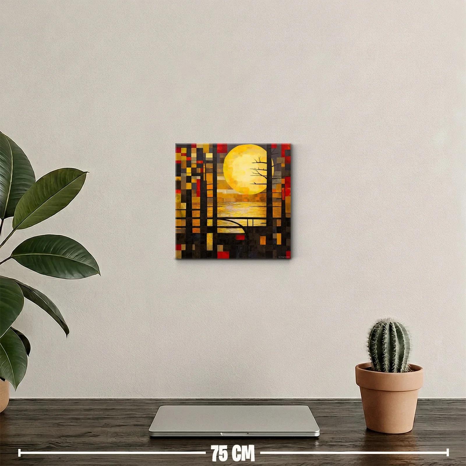 Cuadro abstracto con luna llena y tonos cálidos vibrantes — miniatura 2