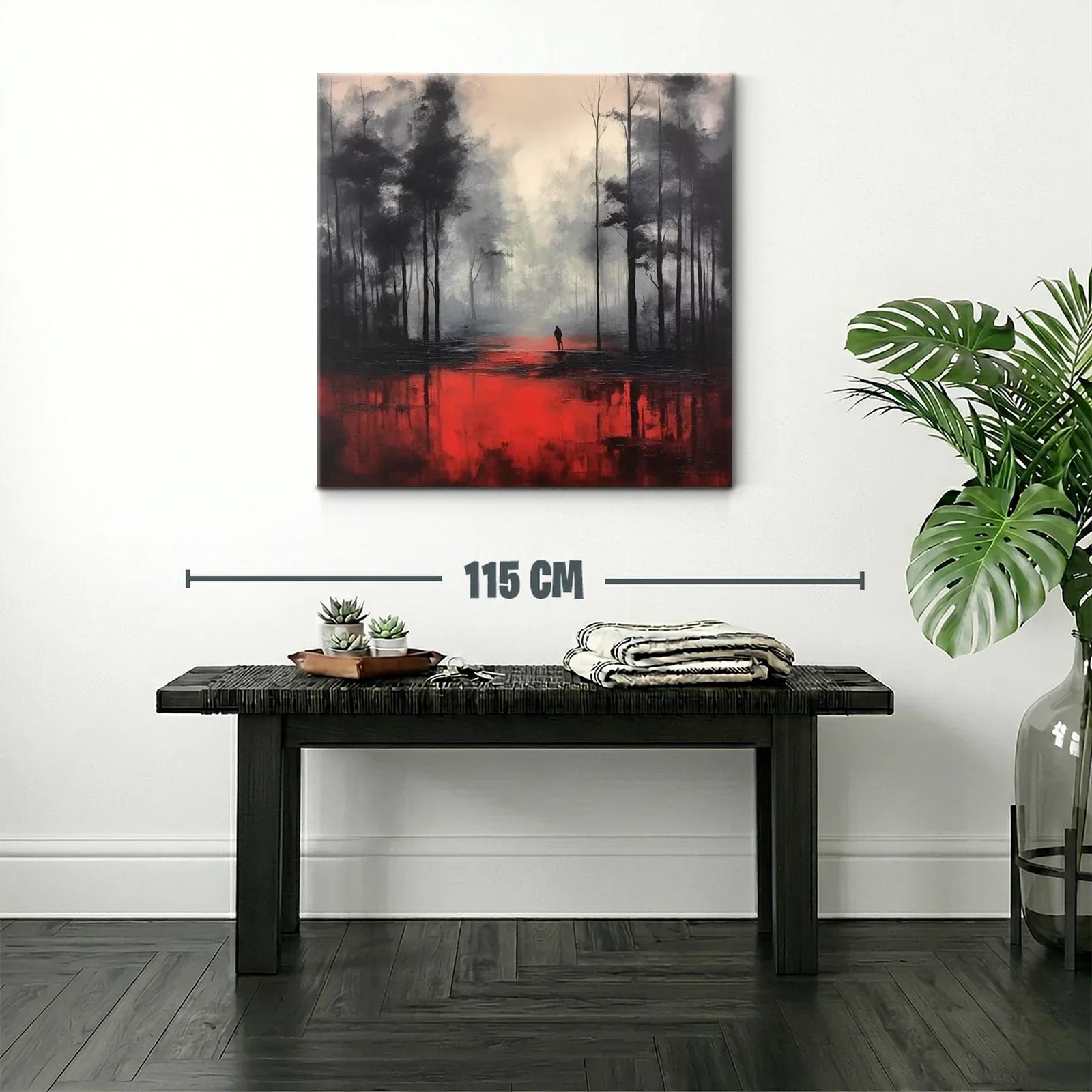 Bosque brumoso con reflejos intensos en rojo vibrante — miniatura 2