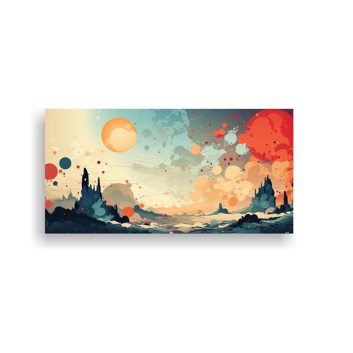 Cuadro paisaje fantástico con grandes soles rojos