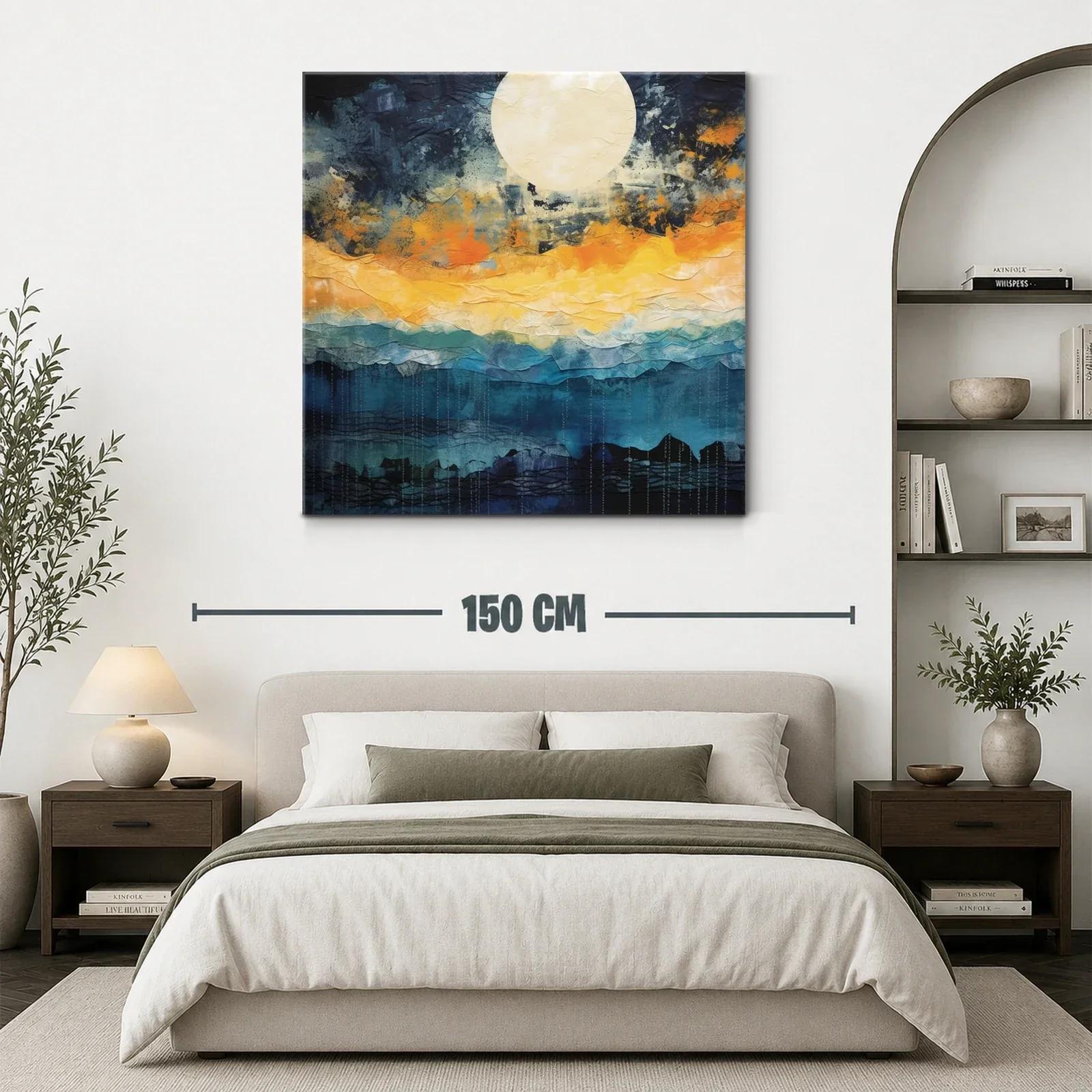 Cuadro abstracto con luna y tonos cálidos y fríos — miniatura 3