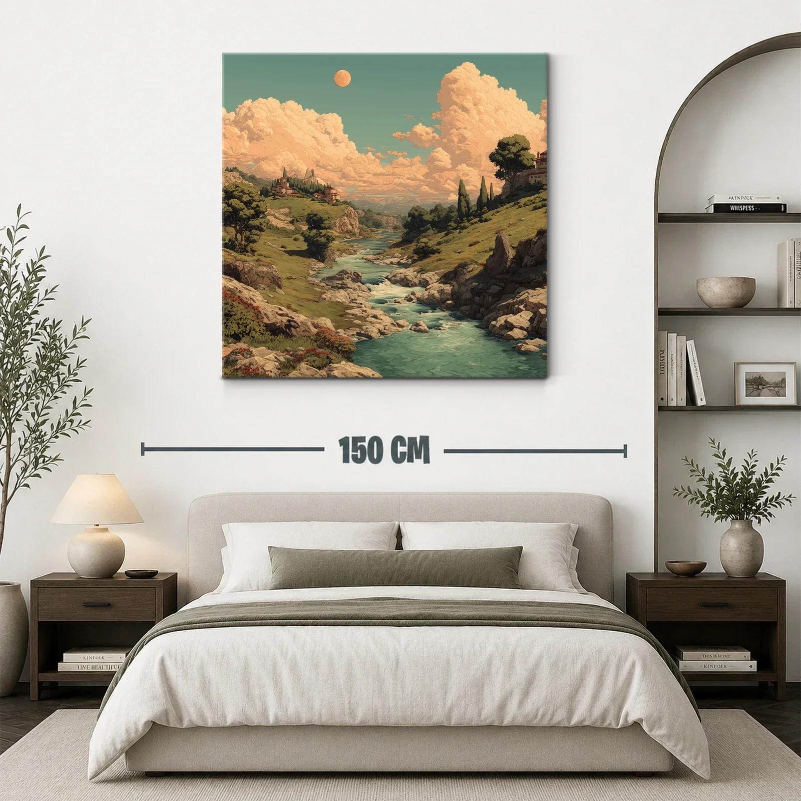 Paisaje campestre con río serpenteante al atardecer — miniatura 3