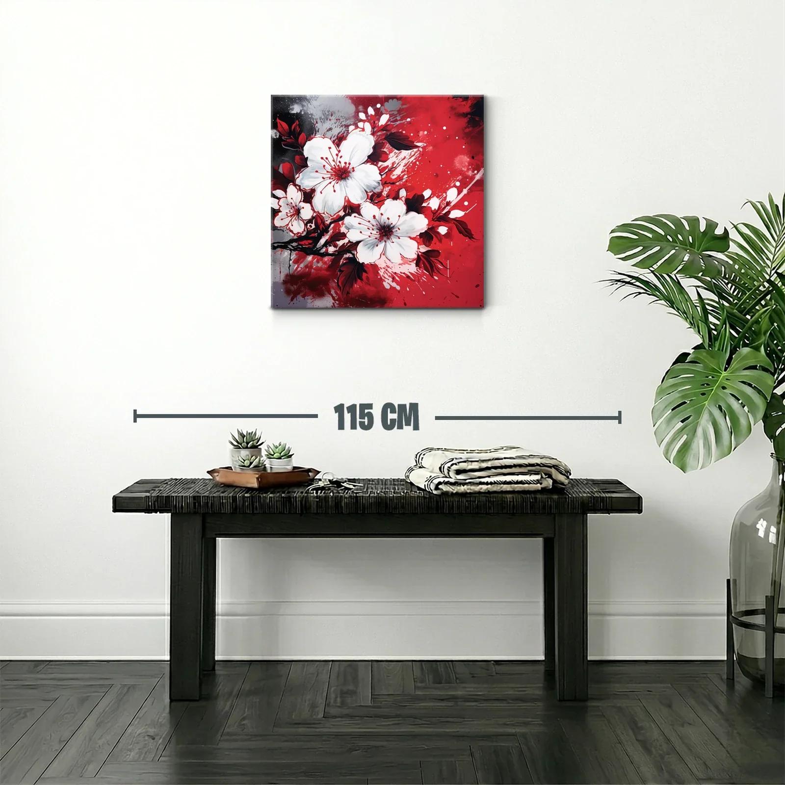 Flores blancas vibrantes sobre fondo rojo y negro moderno — miniatura 2