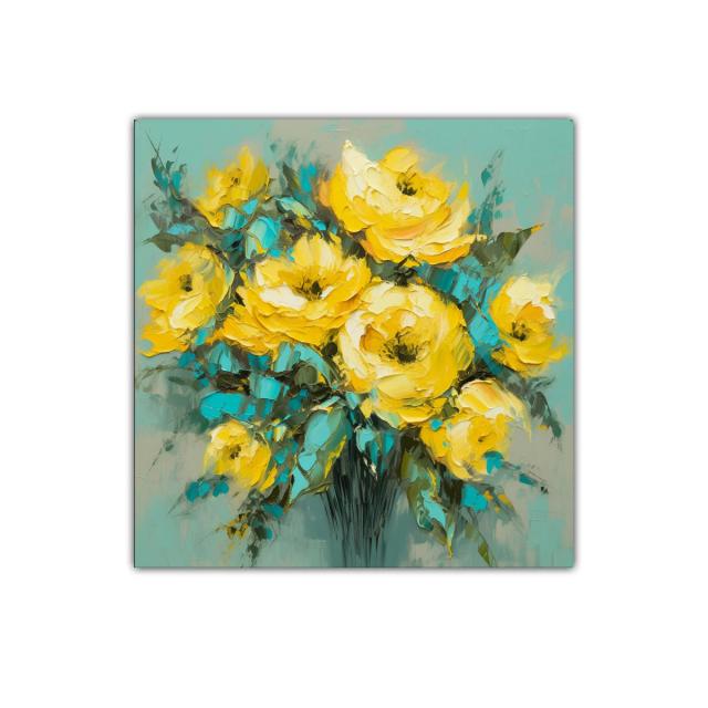 Ramo vibrante de flores amarillas y hojas turquesa