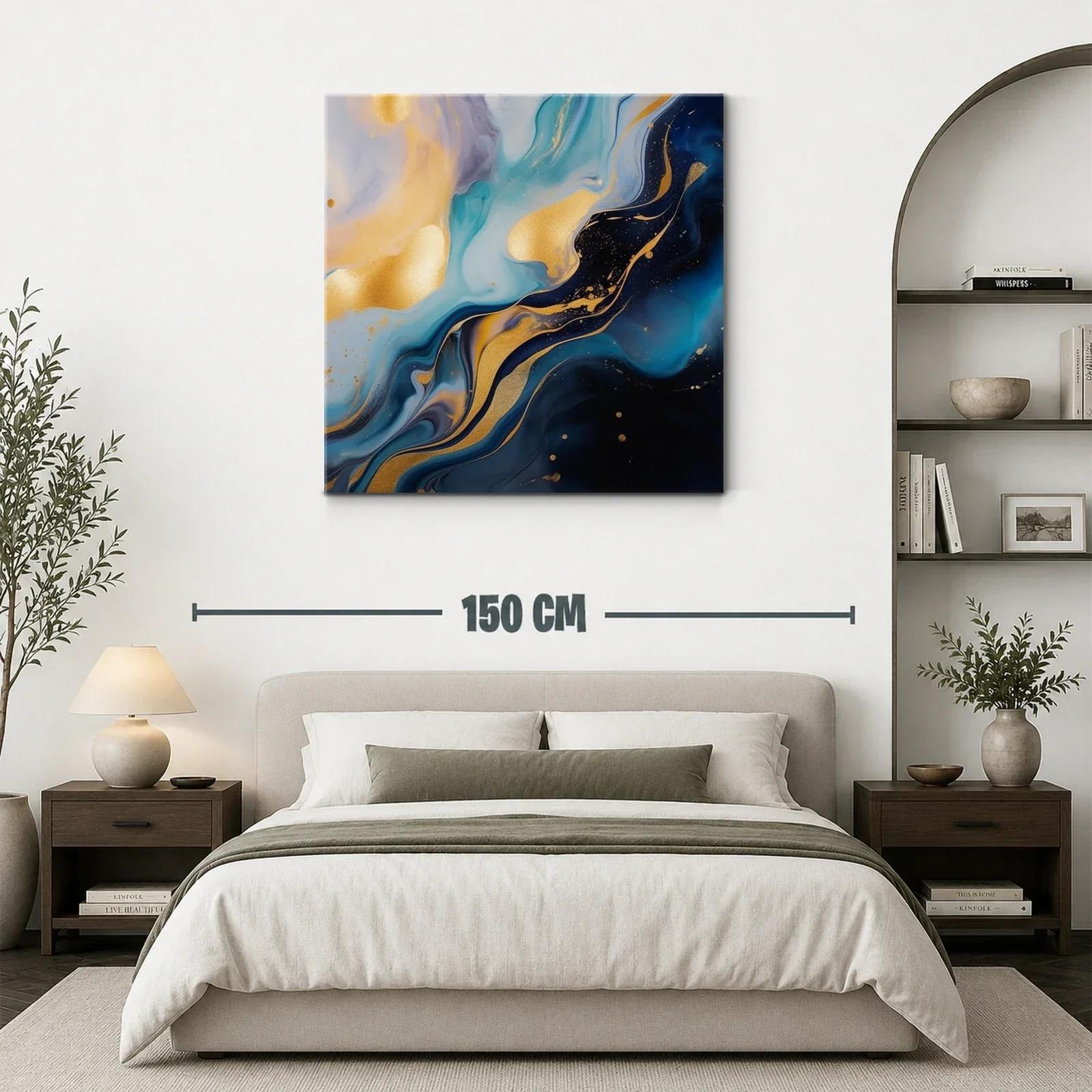 Cuadro abstracto con tonos dorados y azules intensos — miniatura 3