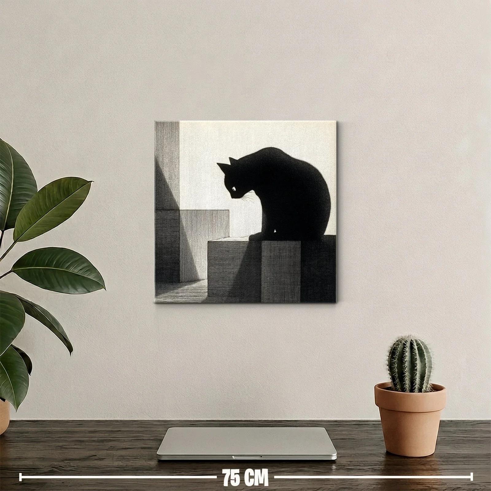 Silueta de gato oscuro sobre cubos geométricos — miniatura 2