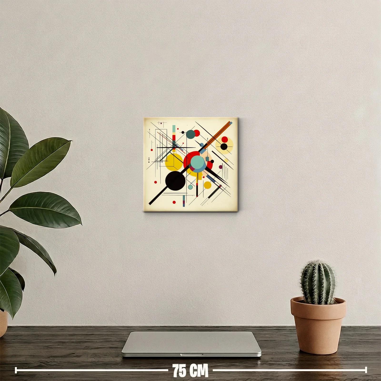 Cuadro abstracto con líneas y círculos geométricos vibrantes — miniatura 2