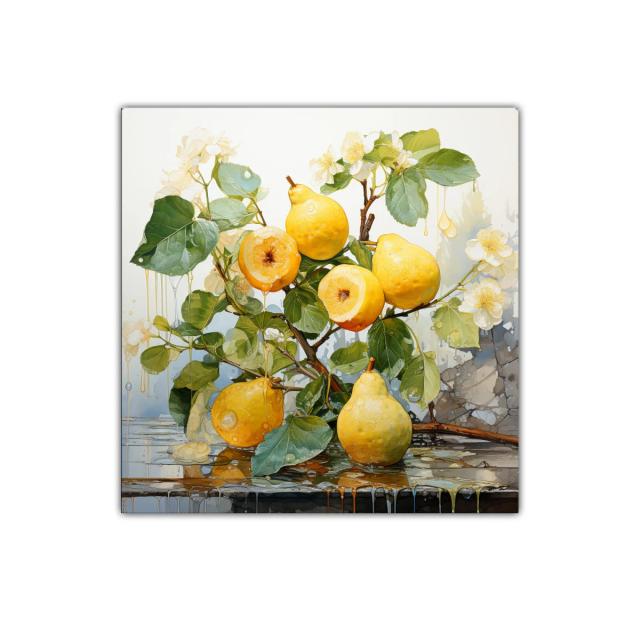 Cuadro decorativo con ramas y frutos amarillos realistas