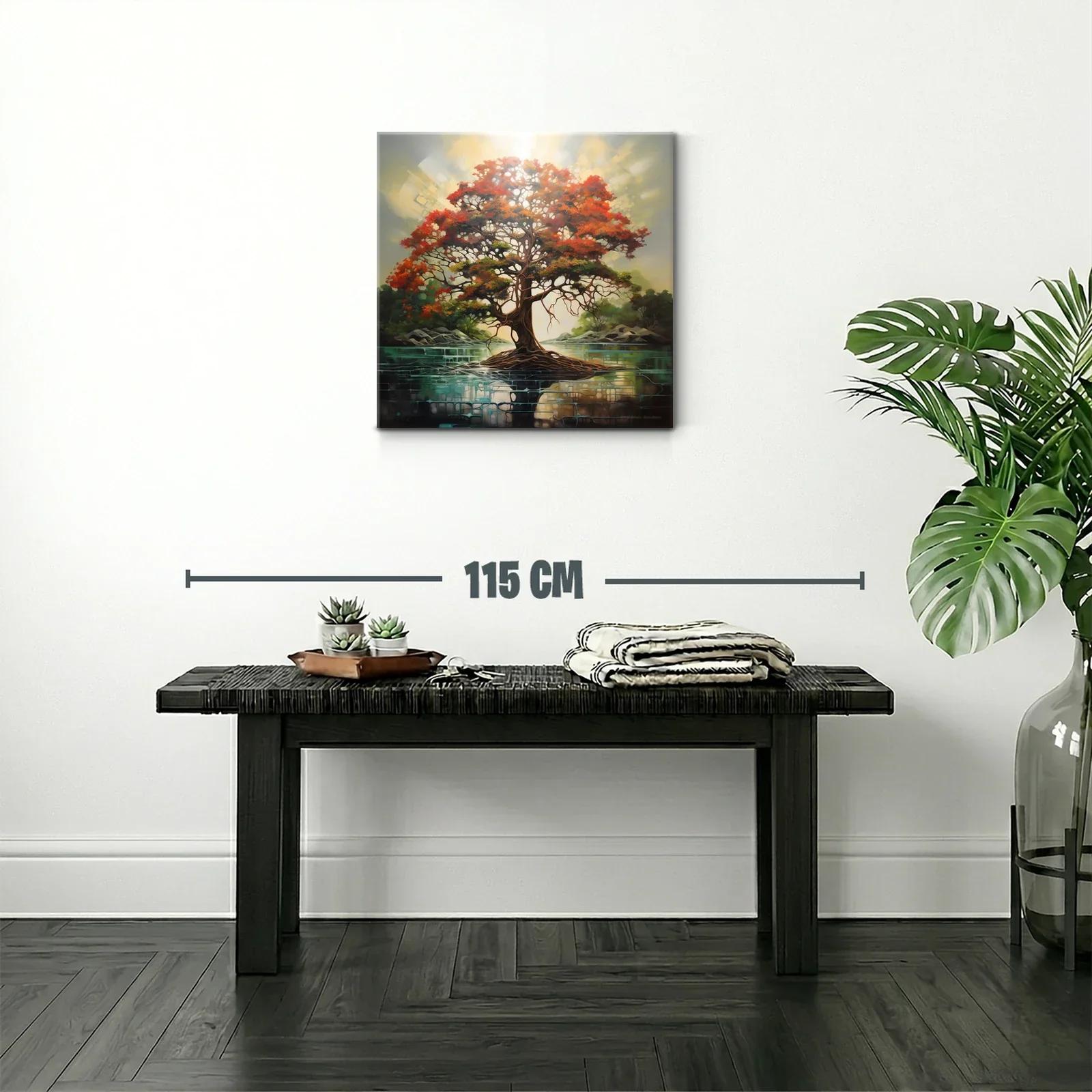 Árbol vibrante con raíces sobre lago sereno — miniatura 2
