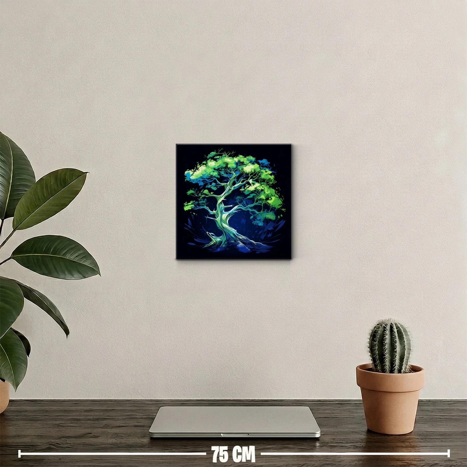 Árbol verde iluminado sobre fondo oscuro para decoración — miniatura 2