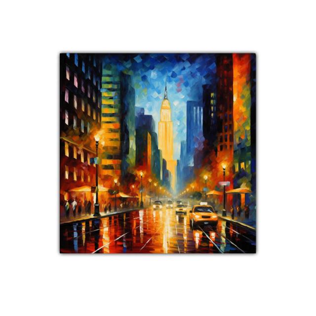 Ciudad nocturna vibrante con luces y reflejos urbanos