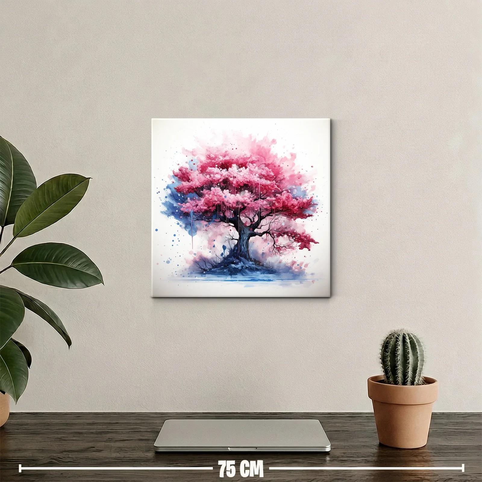 Árbol en tonos rosas vibrantes con fondo azul y blanco — miniatura 2